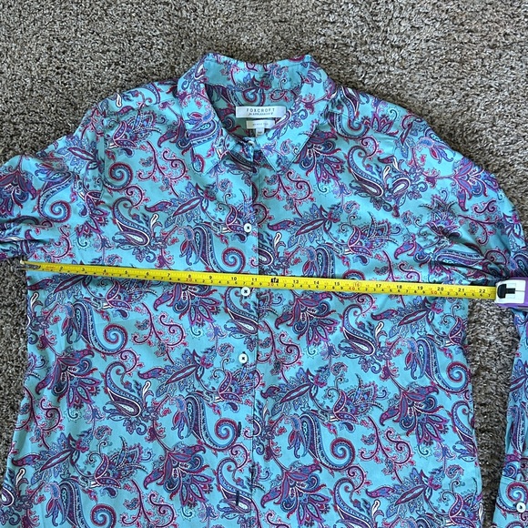 Foxcroft for Appleseed’s Paisley Button-Down Aqua & Purple LS Shirt  14P - Picture 5 of 7